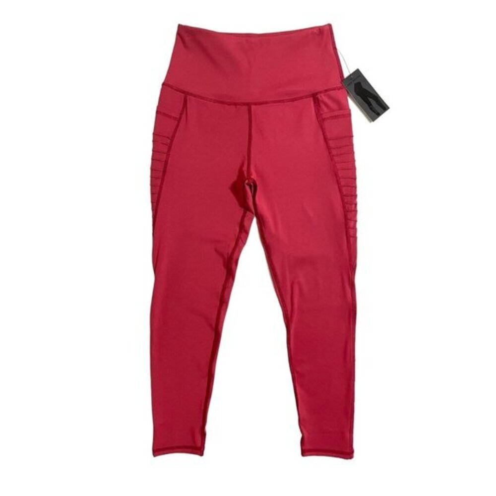 LegEnd Women's High Rise Moto Pocket Capri Leggings Red Side Pockets SZ M NWT